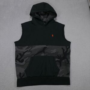 Polo Ralph Lauren Hoodie Mens Large Black Cut Off Sleeveless Red Pony